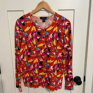 August Silk Heritage Cardigan Sweater Large Long Sleeve Tropical Floral Button